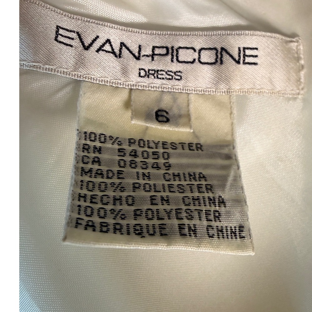 Evan-Picone Dress Women 6 Ivory Satin Beaded Sequin Square Neck Midi Cocktail - Picture 5 of 9